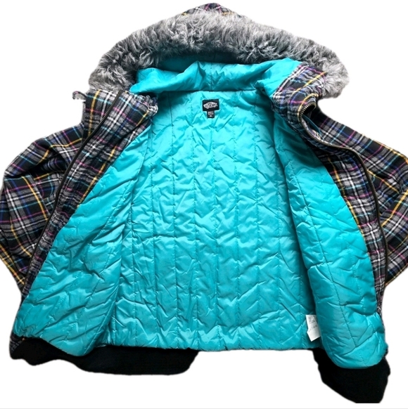 Vans Multicolor Plaid Outdoor Winter Ski Jacket with Faux Fur Hood Size JXL - Picture 6 of 8